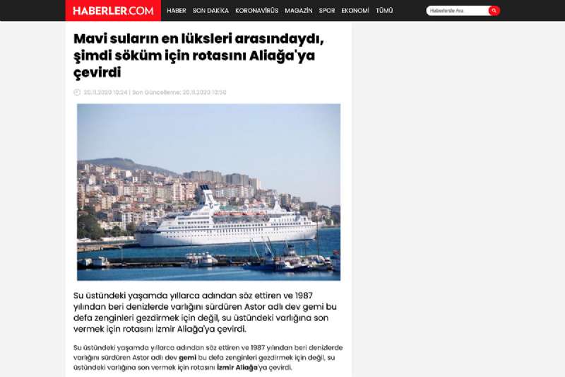 It was among the most luxurious of blue waters, now it turned to Aliaga for dismantling