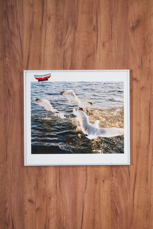 Seagulls Above Water Medium Painting 