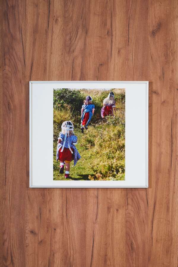 Medium Painting With Three Children Running in the Field 