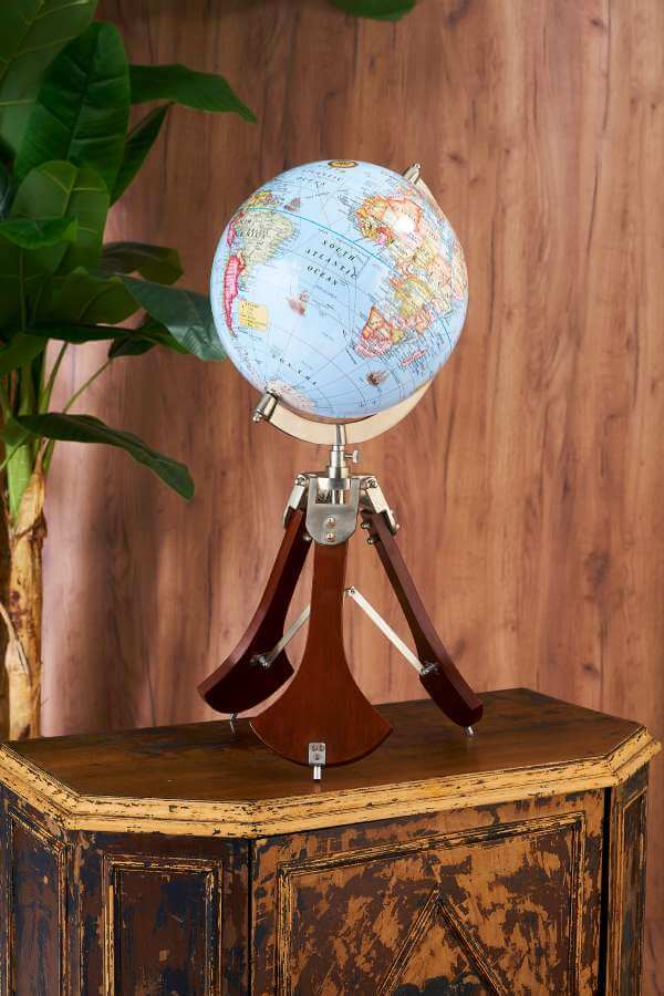 Large World Globe with Wooden Legs 
