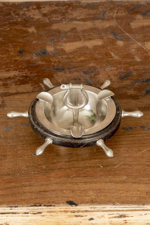 Ship Helm Figured Metal Ashtray 