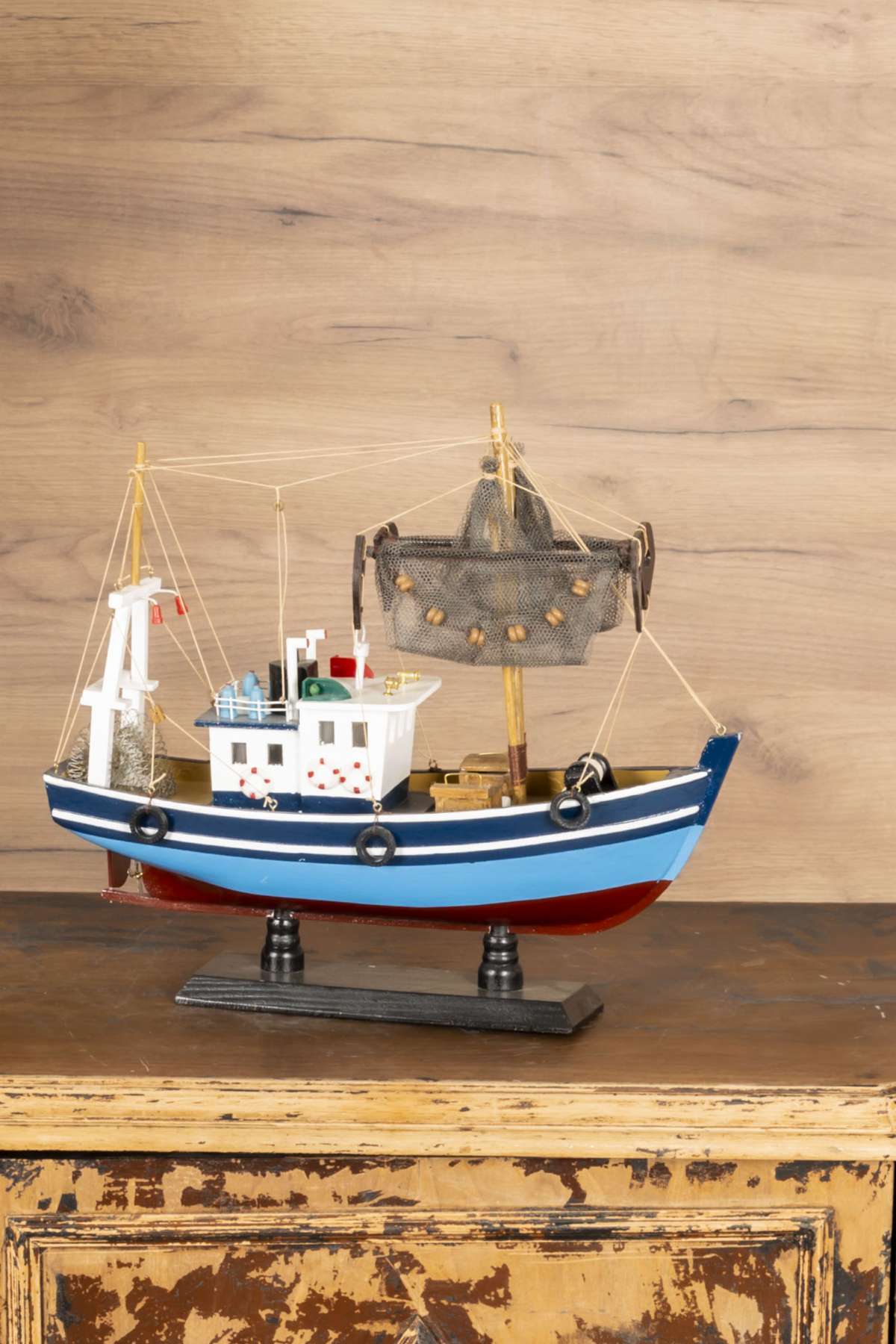 Wooden Blue Net Fishing Boat Model - Maritime Goods